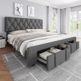 thumbnail image 1 of Gaderth Full Size Bed Frame,Upholstered Platform Bed Frame Full With Storage Drawers,Mattress Foundation With Wooden Slats Support,No Box Spring Needed, 1 of 7