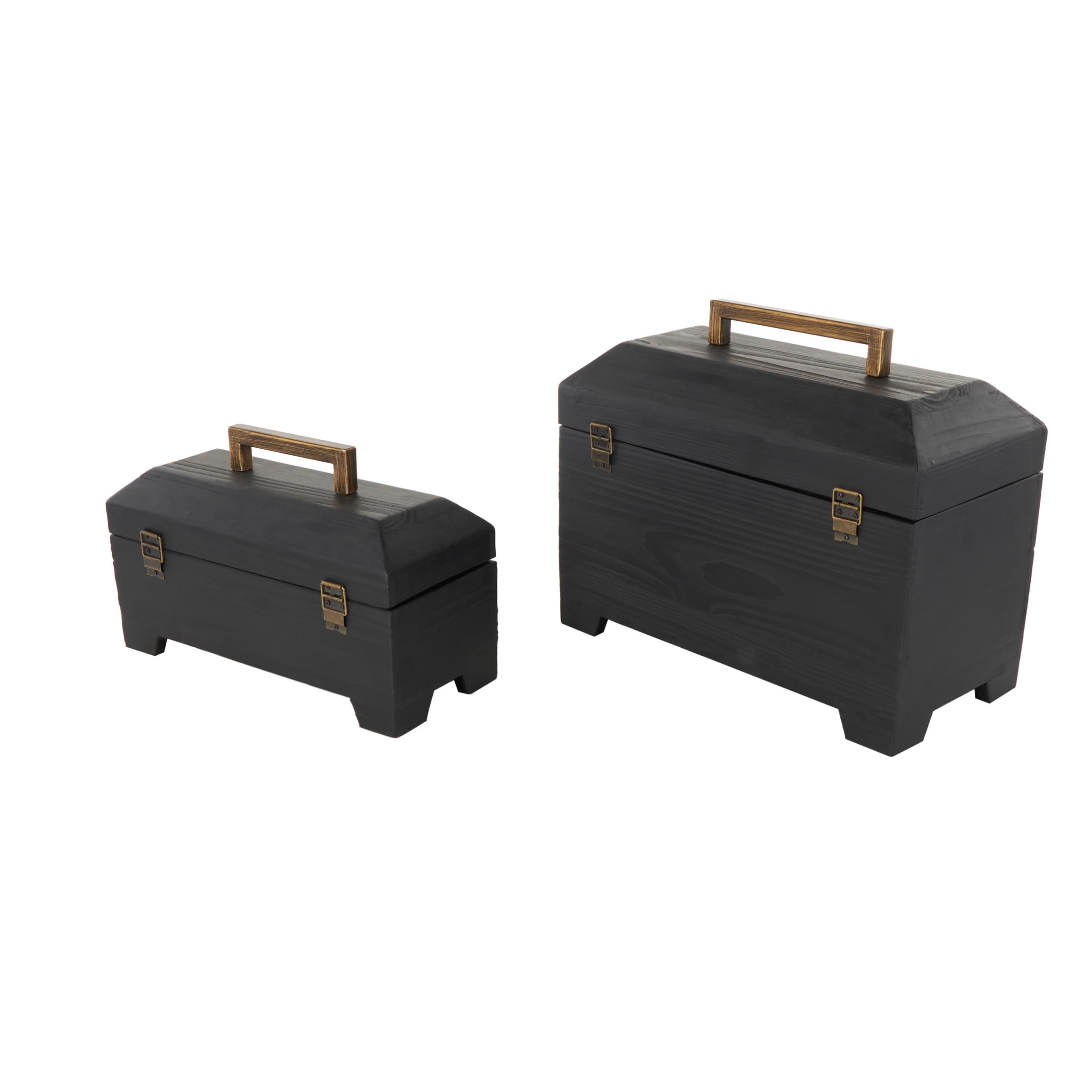 DecMode Handmade Black Wood Decorative Box with Brass Latches and Handle, 2 Count
