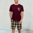 thumbnail image 2 of CHUOU Mens Summer Short Sleeved Shorts Pajamas Set Round Neck Short Sleeved Plaid Shorts Two Piece T Shirt With Chest Pocket Pajamas Home Wear Set, 2 of 5