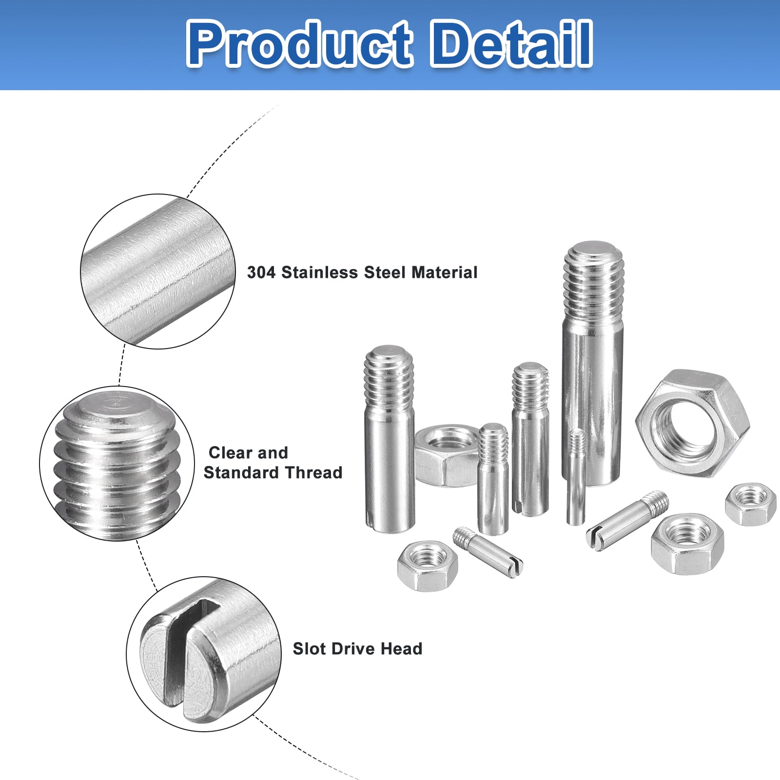 10Pack Slotted Cylindrical Pin, M10 x 50mm 304 Stainless Steel Dowel with Nut
