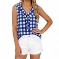 thumbnail image 6 of Mifsaly Womens Ruffle V Neck Tank Tops Plaid Sleeveless Blouse Elegant Flounce Trim Summer Shirts Lightweight Fashion Casual Loose Fit Tunic Top Blue,M, 6 of 6