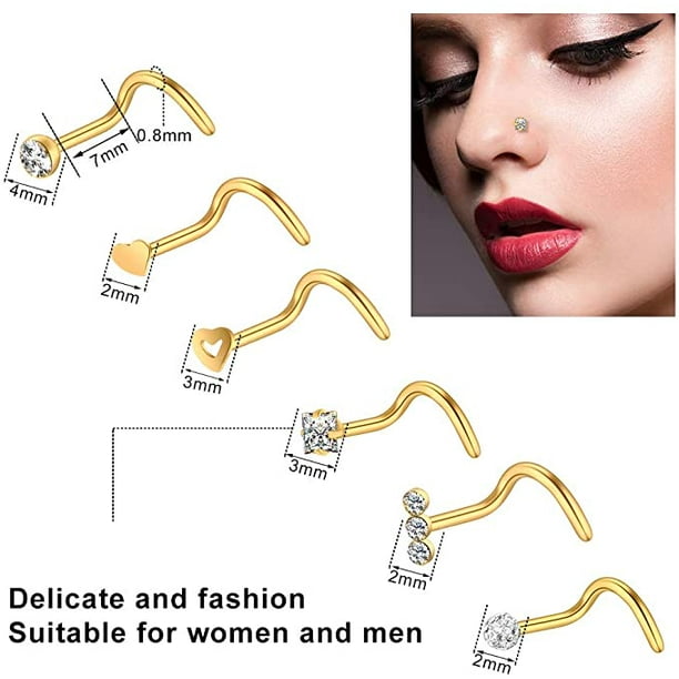 Shao5man Onesing 40 Pcs 20g Nose Rings For Women Nose Piercings Jewelry Gold Nose Rings Hoops Nose Studs Screw For Women Men Other