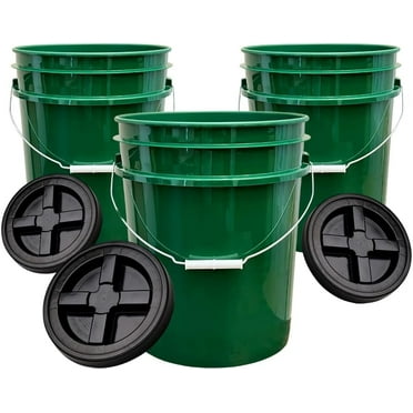 House Naturals 5 Gallon Buckets pails with Screw on Airtight Black Lids - Food Grade - BPA Free -(Pack of 3) Made in USA
