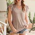 thumbnail image 3 of Top de manga corta con volantes en capas para mujer, blusa holgada informal de Color puro con cuello en V y hombros fruncidos, 3 of 6