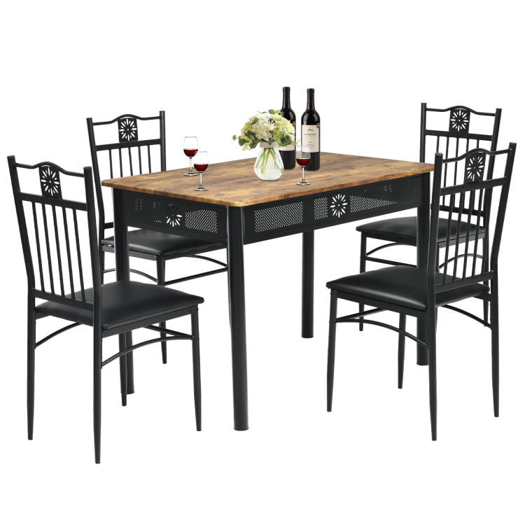 Finihen Dining Set, Dining Table Set, 5 Pcs Dining Set Wood Metal Table and 4 Chairs with Cushions, for Home, Restaurant, Black Finihen Dining Set, Dining Table Set, 5 Pcs Dining Set Wood Metal Table and 4 Chairs with Cushions, for Home, Restaurant, Black