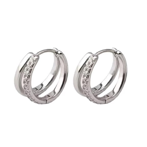 Premium Silver Ear Buckle Simple&fashionable Plain Earrings Double Hoop Earring/