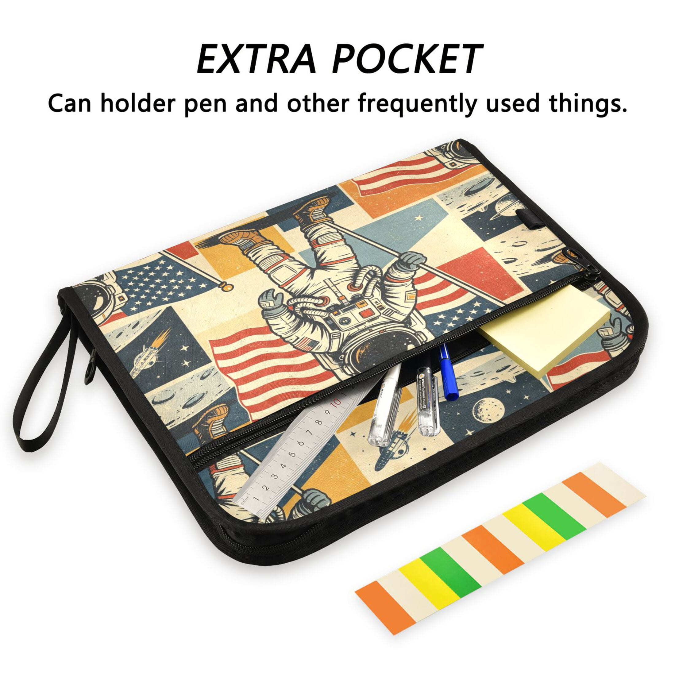 13-Pocket Expanding File Folder—Nylon Accordion File Organizer with Handwritten Labels, Moon Landing