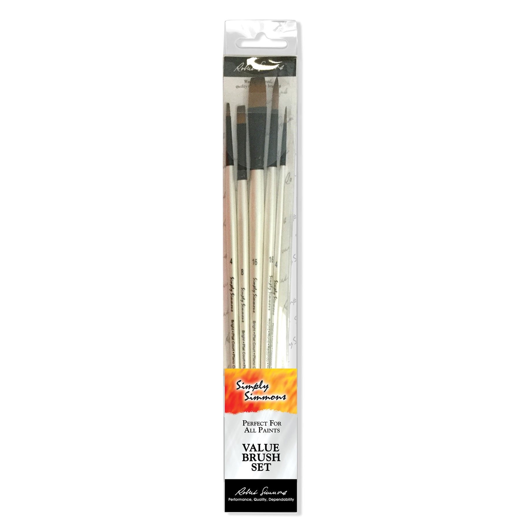 Daler-Rowney Simply Simmons Brush Set, Synthetic Bristles, Long Handle Acrylic & Oil Paintbrush, White, 5 Pieces Per Set, 2 Sets