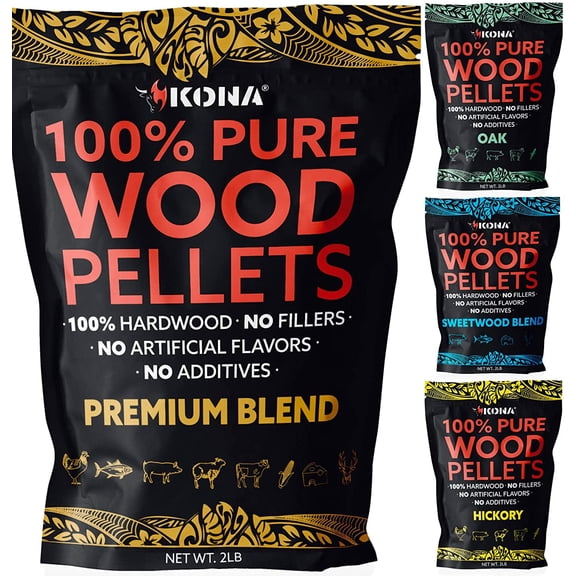 Kona All-Purpose Wood Pellets Variety Pack - Grilling, BBQ & Smoking - Concentrated 100% Hardwood