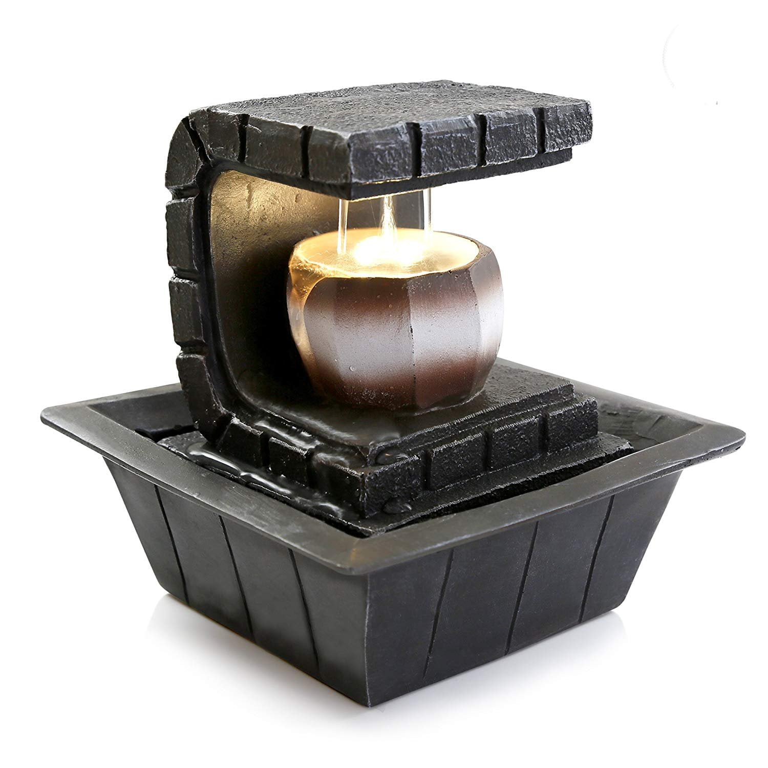 Electric Meditation Water Fountain Decor 2Tier Cool Portable Desktop Tabletop Decorative