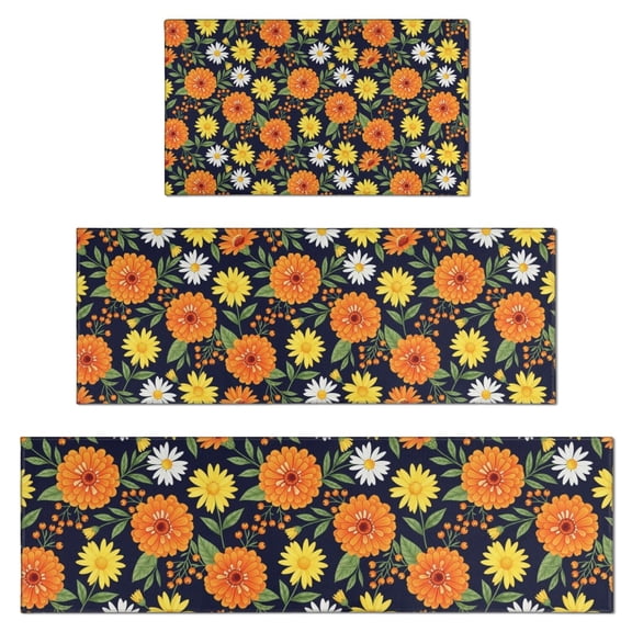 Pioneer Flower Floral Print Pattern Kitchen Rugs Sets Of 3,Kitchen Runner Rugs Non Skid Washable,Decorative Kitchen Floor Mats for Kitchen,Sink,Laundry,17X30 Inch 17X47 Inch 17X59 Inch