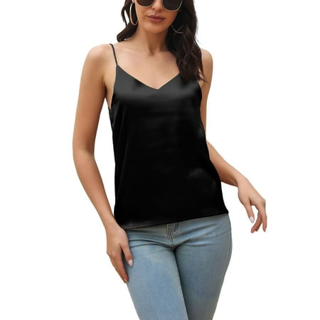 

Luckinbaby Summer Women Satin Camisole V-neck Sleeveless Backless Tops