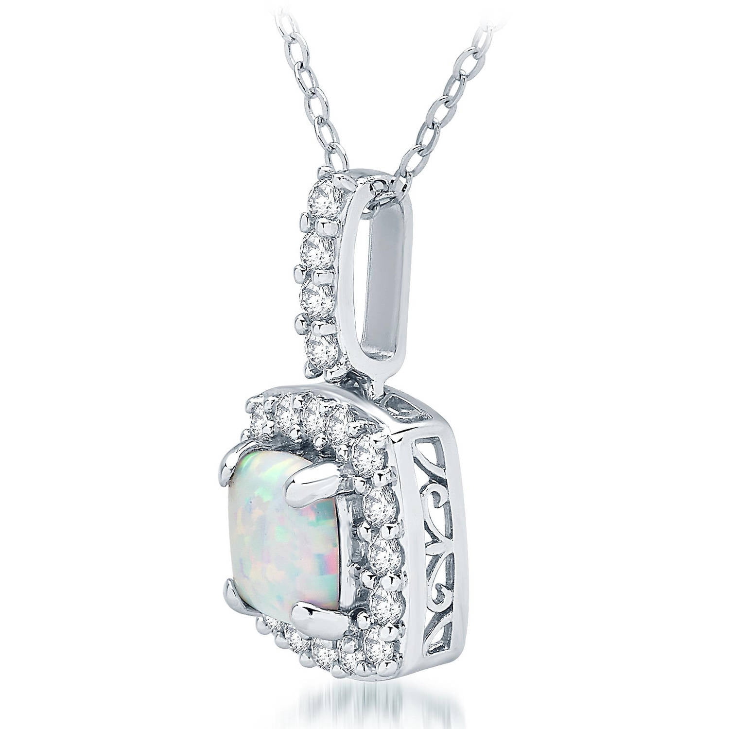 Arista Created Opal and Created White Sapphire Sterling Silver White Pendant, 18"