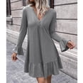 thumbnail image 4 of Vestido con botones en la parte delantera, vestido de mujer con escote en V, vestido de manga larga, vestido con volantes, resultados impresionantes, 4 of 7