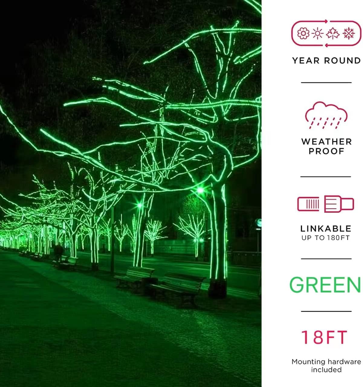216 LED 18FT Strip Light, 110V Waterproof Flexible Indoor and Outdoor Decorative Lighting for Home/Garden/Building Decor(Green)
