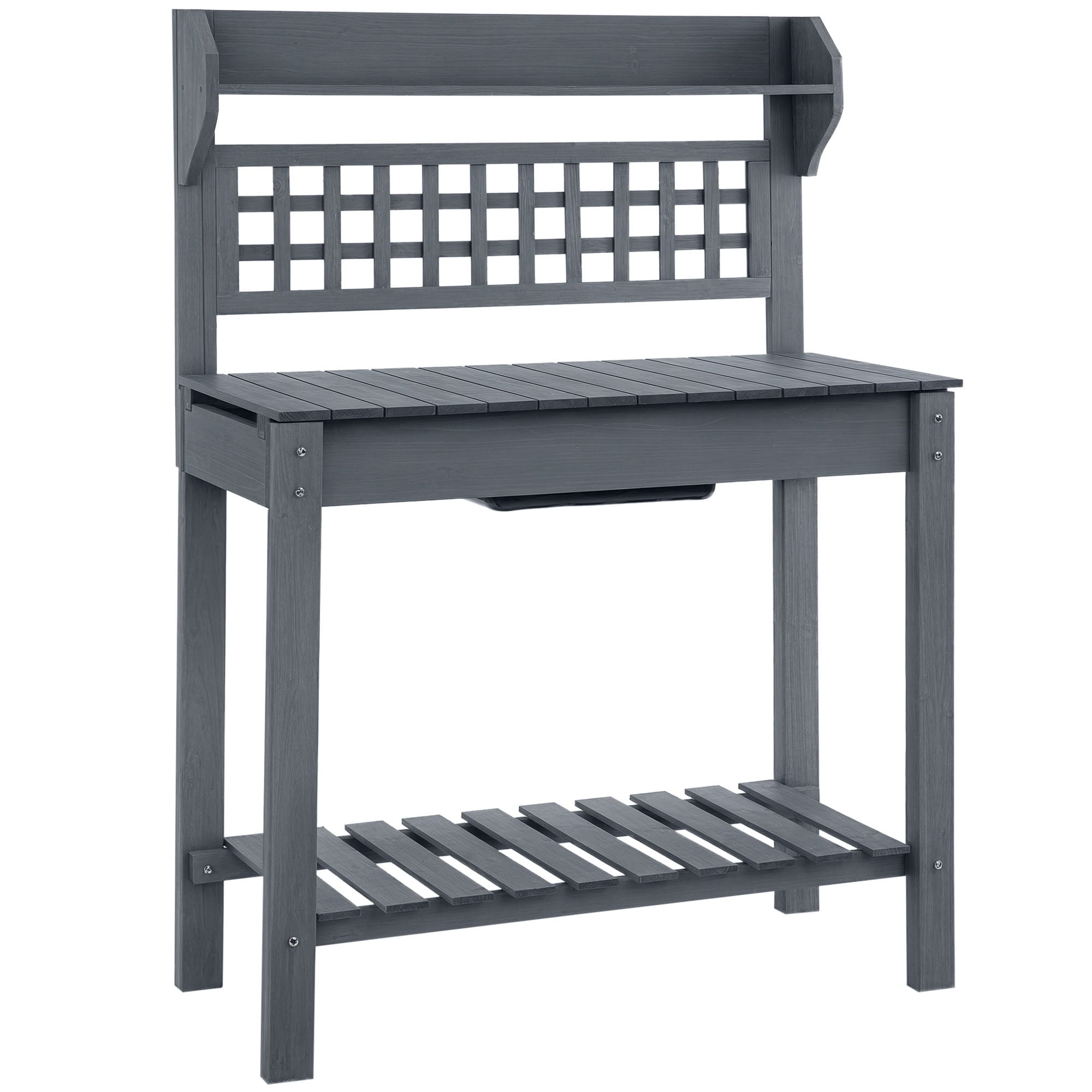 MAYEERTY 55" Tall Wooden Potting Bench with Expandable Sliding Tabletop, Dry Sink, Outdoor Garden Workstation for Patio, Yard, Backyard