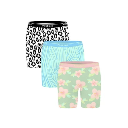 

POSESHE Women s Boxer Briefs 8 Inseam MicroModal Anti-Chafing Boyshorts Underwear Mix Prints - 8 Inseam - 3 Pack S(6)