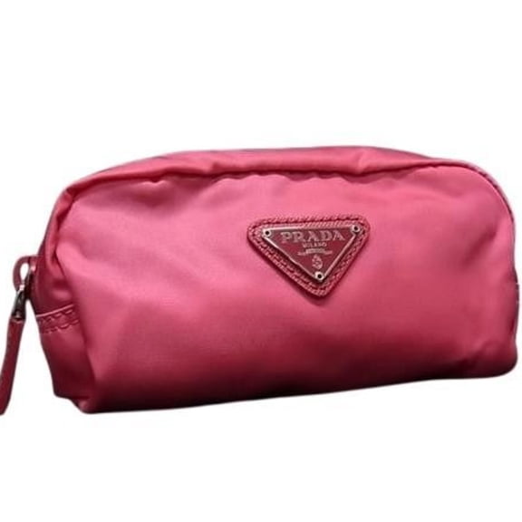 Pre-Owned PRADA Triangle Pouch Bag 1N0175 Pink Tessuto Nylon x Saffiano Leather Women's