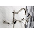 thumbnail image 3 of Kingston Brass KS1246PXBS Heritage Double-Handle Wall-Mount Bridge Kitchen Faucet with Brass Sprayer, Polished Nickel, 3 of 8