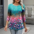 thumbnail image 6 of Enjoytime Blouses for Women Floral Printed Crewneck 3/4 Sleeve Button Down Shirt Spring Summer Trendy Business Casual Tops, 6 of 8