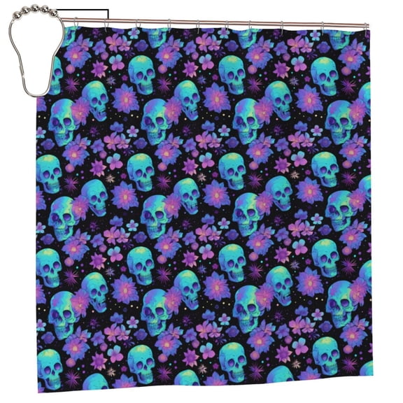 Rateoe purple flower blue Skull Shower Curtain - Fancy Bathroom Shower Curtain Sets - Waterproof Shower Curtain with Hooks with 12 Plastic Hooks 72x72 Inches