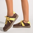 thumbnail image 5 of Domuza Women's Retro Suede Low Top Sneakers, Color Block Stripe Lace Up Casual Walking Shoes, Classic Comfort Fashion Sneakers for Daily Outdoor Wear Yellow 8（EU-40）, 5 of 7