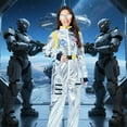 thumbnail image 2 of Alaiyaky Adult Astronaut Costume, Space Costume Halloween Fancy Dress Silver Spaceman Cosplay Astronaut Uniform Jumpsuit Outfits Halloween Book Day Party Dress Up, 2 of 7