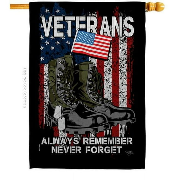 Breeze Decor H108485-BO Always Remember House Flag Armed Forces Veterans Day 28 x 40 in. Double-Sided Decorative Vertical Flags for Decoration Banner Garden Yard Gift