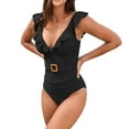 thumbnail image 1 of WEAIXIMIUNG Solid Color Tethered Back Swimsuit Peplum Belt Swimsuit L, 1 of 8