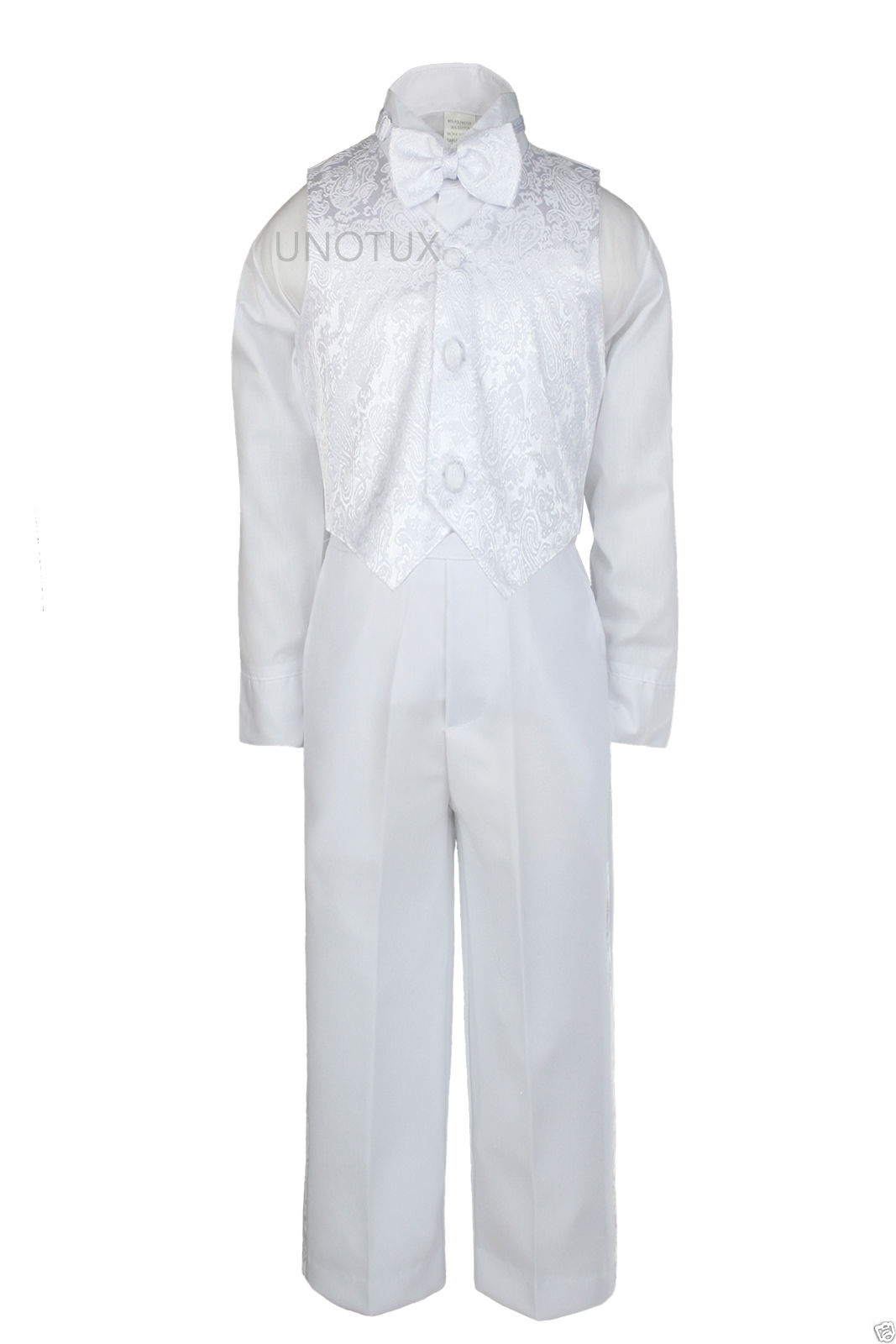 6pc Baptism White Tuxedo Suit English Spanish Colored Silver Gold Maria Stole