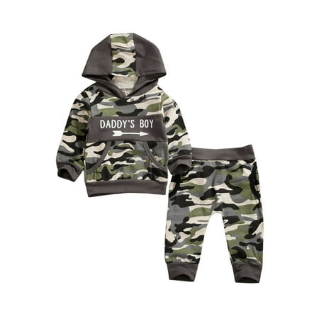 

Fullvigor Baby Boys Camouflage Long Sleeve Hoodie Tops Long Pants Outfits Set