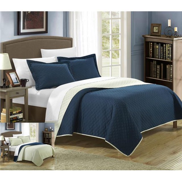 Chic Home QS2600-US Jaspe Réversible Bloc de Couleur Moderne Ensemble de Couette - Bleu Marine - Twin - 2 Pièces