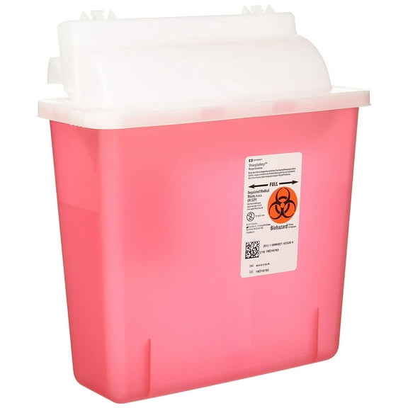 Covidien COV-8507SA SharpSafety Safety in Room Sharps Container Counterbalance Lid, 5 Quart Capacity, Transparent Red