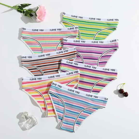 Women's Underwear Low Waist Colorful Threaded Triangle Breathable Double-layer,7 Pack.