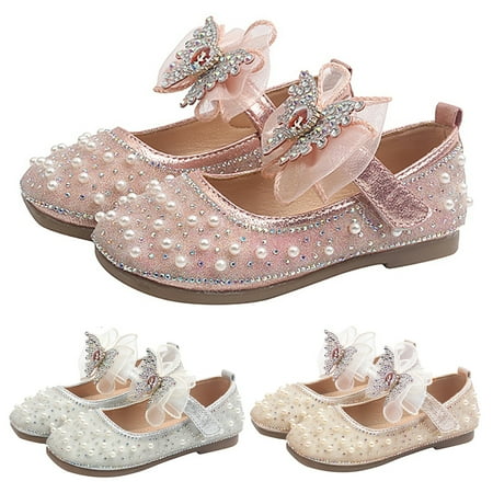 Toddler Little Girl Dress Shoes - Girl s Mary Jane Glitter Pearl Ballet Flats Party School Wedding