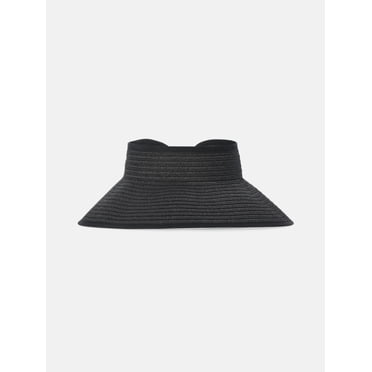Time and Tru Women's Packable Straw Visor Hat, Black