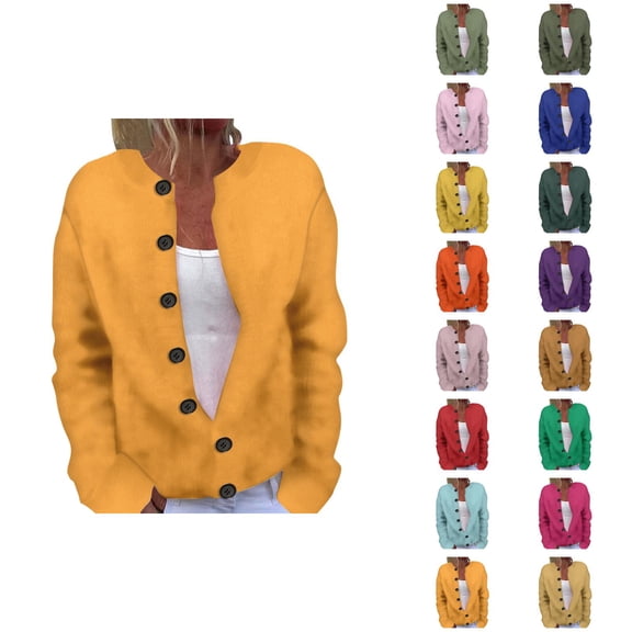 Ladies' Fashion Casual Autumn And Winter Solid Color Printed Casual Fashion Button Cardigan Jacket Cardigan Sweaters for Women