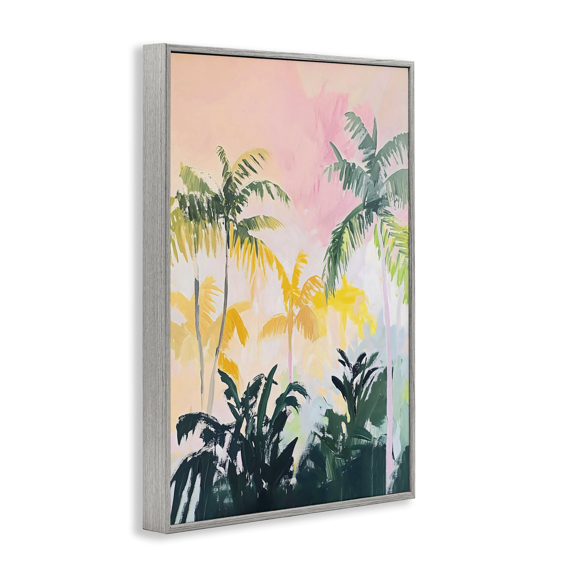 Stupell Industries Pastel Palms in Morning Glow Gray Framed Giclee Art, design by The Prints Vibe