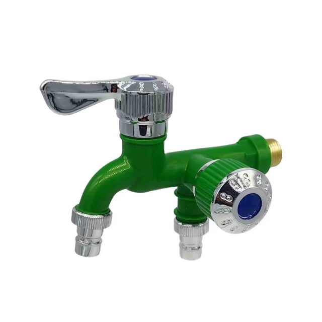 4-Inch Dual-Outlet Plastic Faucet Splitter for Washing Machine Quick Install Wall-Mount Cold Water Tap
