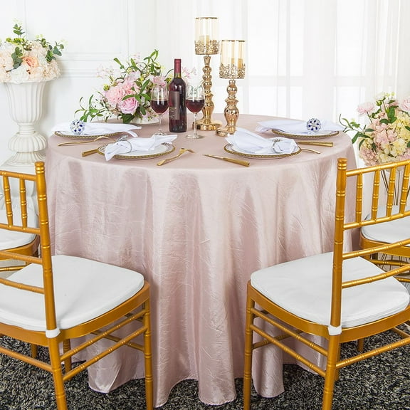 Wedding Linens Inc. 132" Round Crushed Taffeta Tablecloth Crinkle Taffeta Tablecloths Table Cover Linens for Wedding, Events, Decorations - Blush Pink
