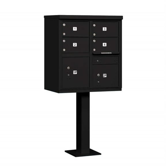Cluster Box Unit with 4 Doors and 2 Parcel Lockers in Black with USPS Access Type V