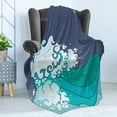 thumbnail image 4 of Japanese Wave Soft Flannel Fleece Throw Blanket, Graphic Illustration of Ocean Curl Sea Waves Oriental Theme, Cozy Plush for Indoor and Outdoor Use, 50" x 70", Turquoise Dark Indigo, by Ambesonne, 4 of 5