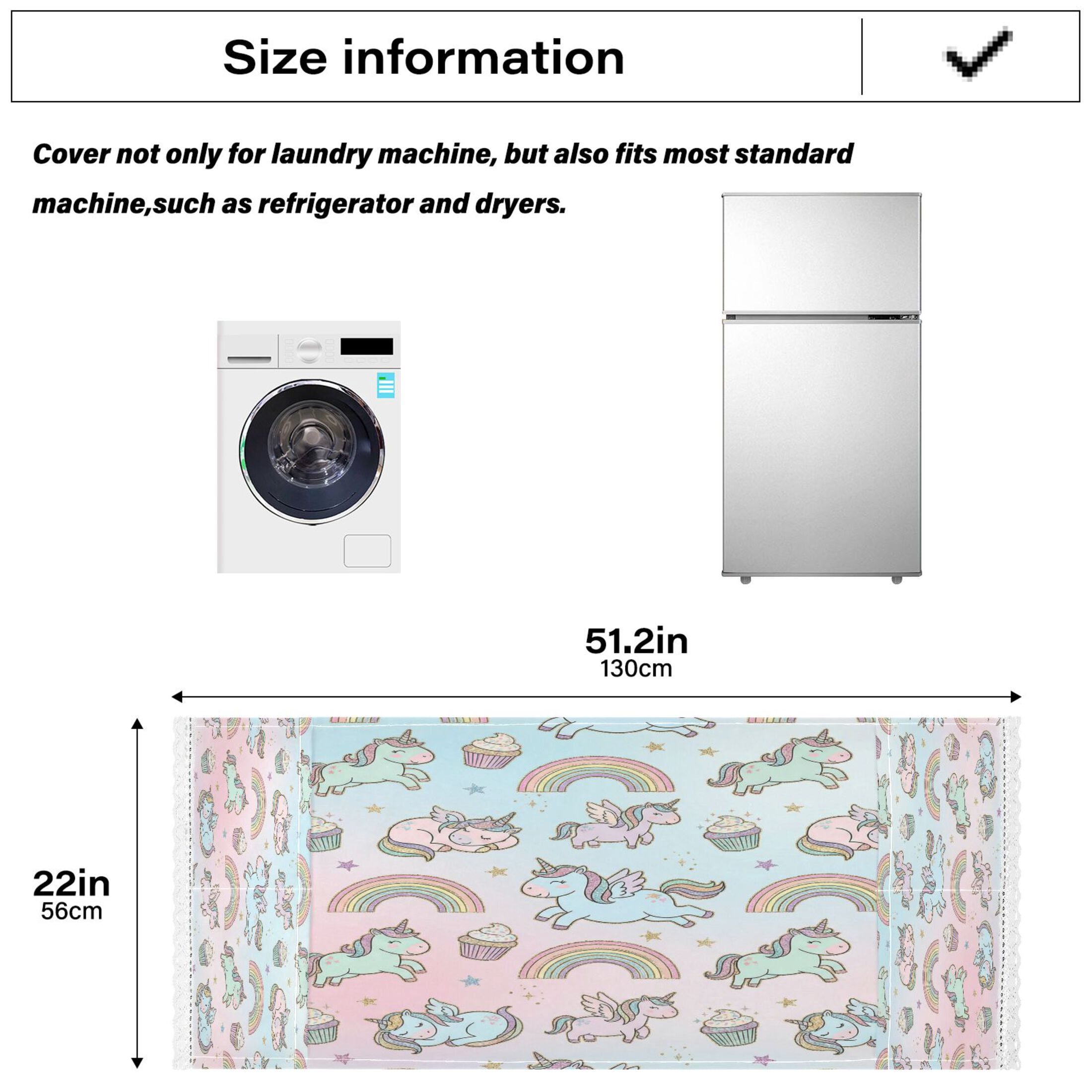 Wobogo Sweet Unicorn Washing Machine Cover Dustproof Washer Dryer Cover Waterproof Laundry Room Decorative Protector