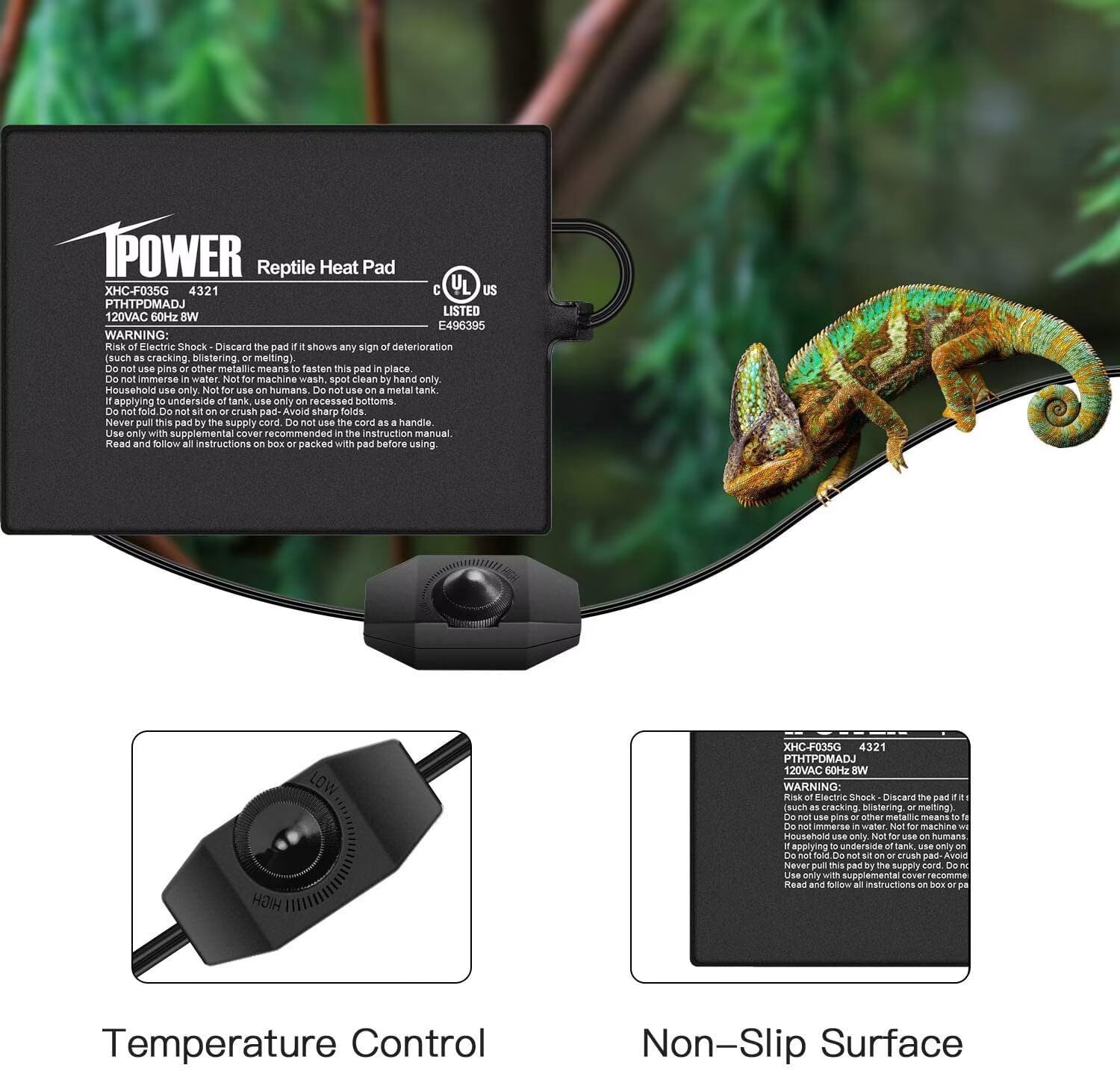 iPower 6" x 8" Reptile Heat Mat - 8W Under Tank Heater with Adjustable Thermostat for Turtles, Snakes, Lizards & Amphibians, 2 Pack