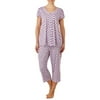 Secret Treasures Women's and Women's Plus Traditional Pajama Short Sleeve V-Neck Top and Capri Pant 2 Piece Sleepwear Set