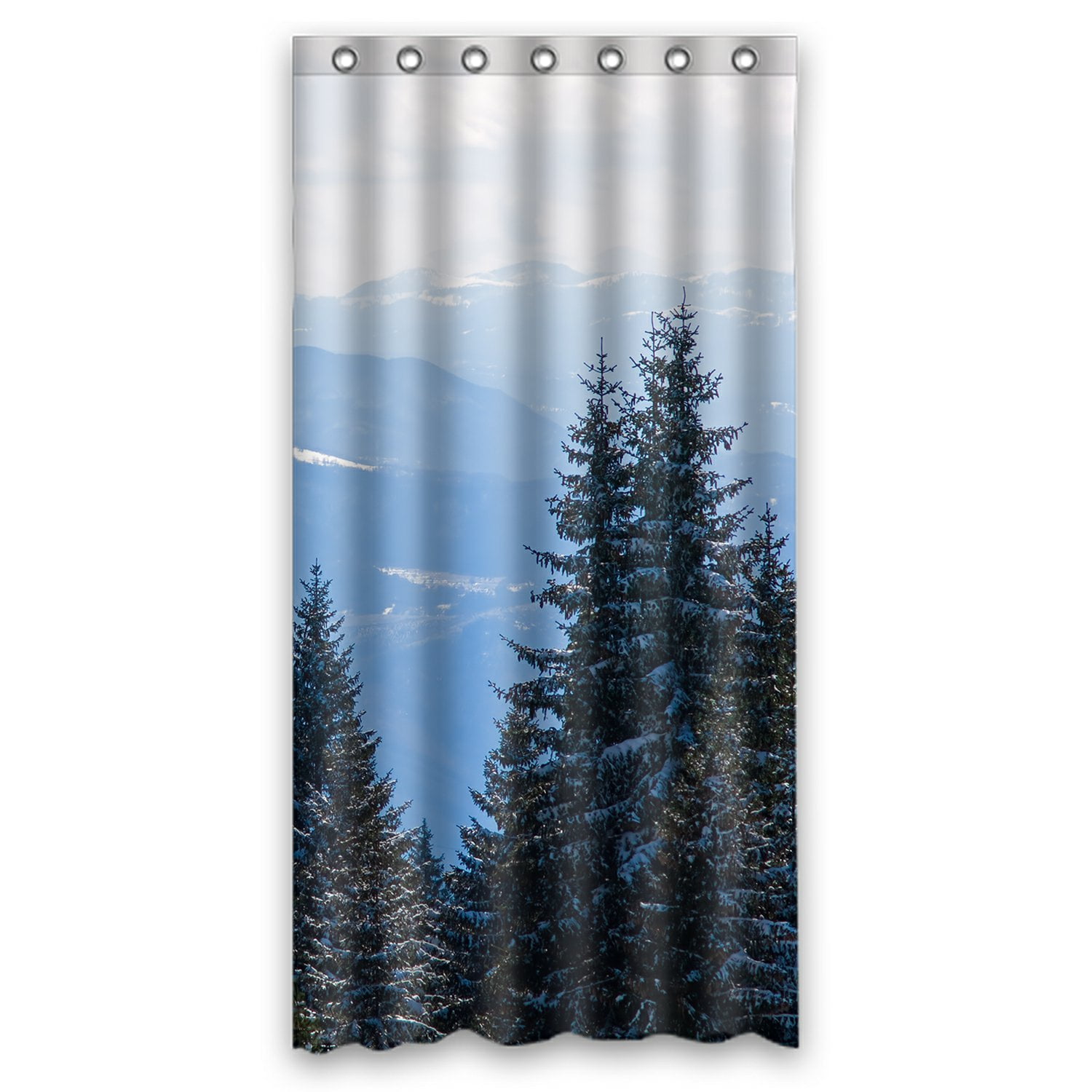 PHFZK Winter Landscape Shower Curtain, Mountain and Forest Polyester Fabric Bathroom Shower Curtain 36x72 inches