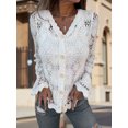 thumbnail image 5 of LMLYSoH Women's Knit Lace Cardigan Fashionable Solid Color Long Sleeve V Neck Button Down Ruffle Sweater, 5 of 9