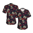 thumbnail image 3 of Yiaed Roses Skulls Print Women's T Shirt V-Neck Short Sleeve Shirt Casual Breathable Tee Summer Tops-Medium, 3 of 5