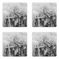 thumbnail image 1 of Vintage Coaster Set of 4, Nostalgic Dated Plane Flying over Skyscrapers in New York City Urban Life, Square Hardboard Gloss Coasters, Standard Size, Black and White, by Ambesonne, 1 of 2