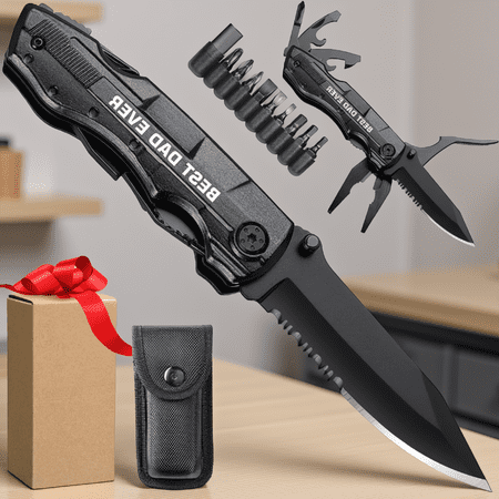 1 Pack 20-in-1 Multitool Pocket for Dad 440C Stainless Steel Engraved Gift with Nylon Pouch